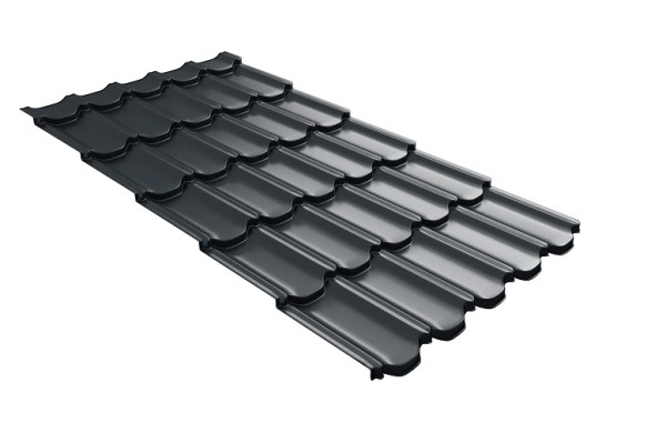 Металлочерепица квинта плюс с 3D резом 0,5 Satin RAL 7016 антрацитово-серый купить в Щиграх