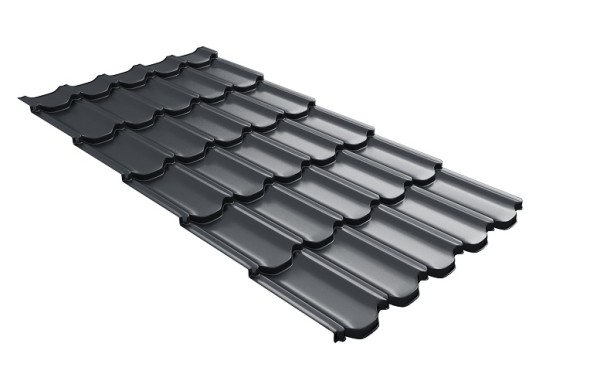 Металлочерепица квинта плюс с 3D резом 0,5 Satin Мatt RAL 7024 мокрый асфальт купить в Щиграх
